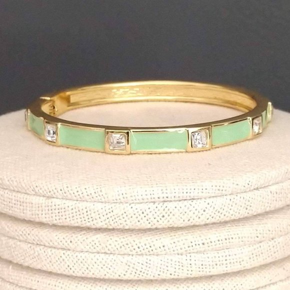 Jewelry - Green enamel, gold and crystal bangle